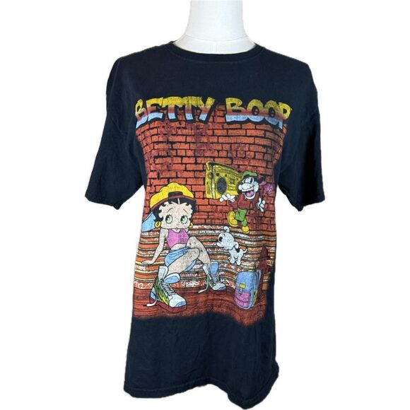 Source Unknown Tops - Betty Boop Shirt Women's S/M Black Fleischer Studios Brickwall Design tshirt